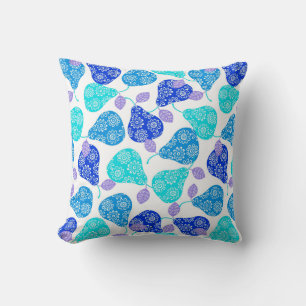 Cojín Decorativo Patrón de peras decorativas azules lindas