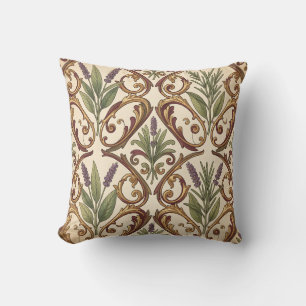 Cojín Decorativo Patrón de pergamino de lavanda y romero dorado