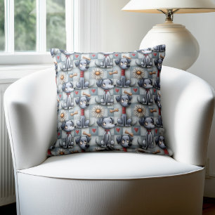 Cojín Decorativo Patrón de Perro de Parche Azul