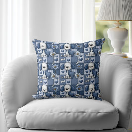 Cojín Decorativo Patrón de perro de retazos azul y blanco