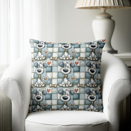 Cojín Decorativo Patrón de perro de retazos azul y gris