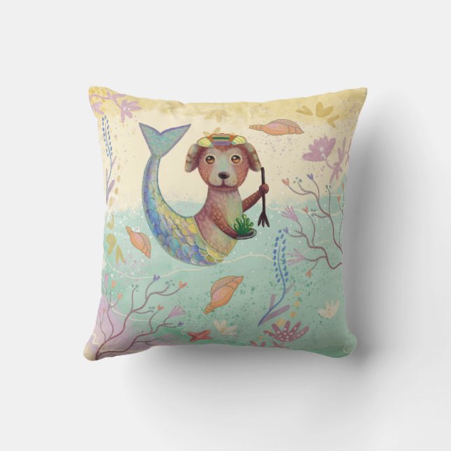 Cojín Decorativo patrón de perro de sirena (Reverso)
