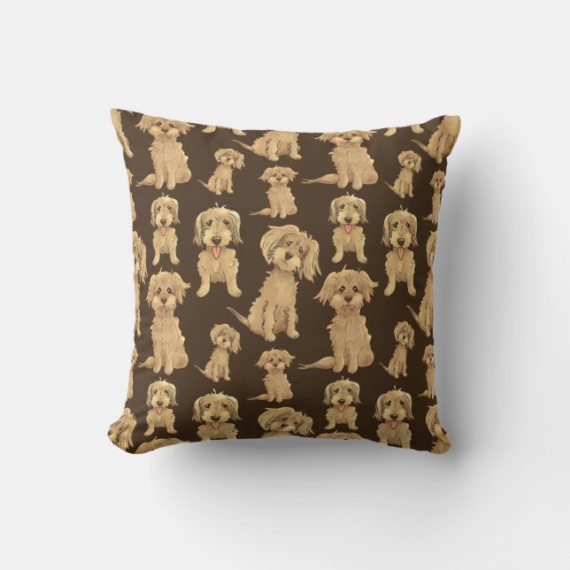 Cojín Decorativo Patrón de perro Marrón labradoodle goldendoodle (Anverso)