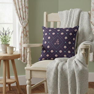 Cojín Decorativo Patrón De Pescado De Flor Rosa Y Azul En Púrpura