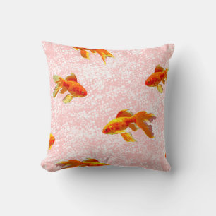 Cojín Decorativo Patrón de pescado dorado rosa