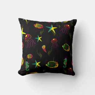Cojín Decorativo Patrón de pescado sin soldadura amarillo, negro y
