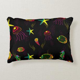 Cojín Decorativo Patrón de pescado sin soldadura amarillo, negro y