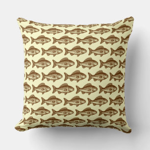 Cojín Decorativo Patrón de pescado - Tuerca y amarillo pálido