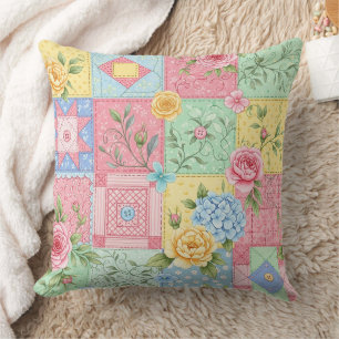 Cojín Decorativo Patrón de picnic de patchwork floral pastel (10)