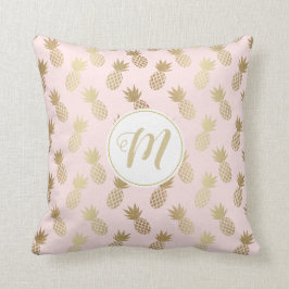Cojín Decorativo Patrón de piña dorada y monograma