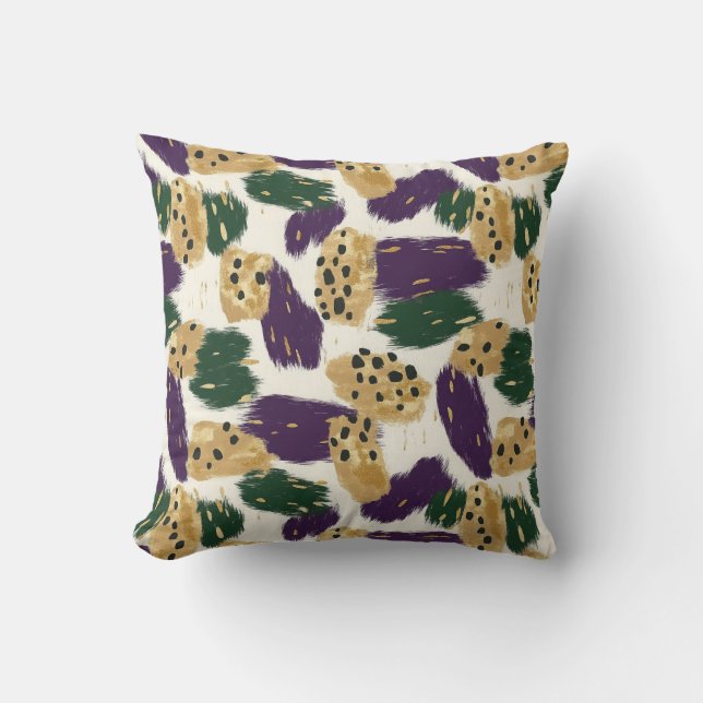 Cojín Decorativo Patrón de pinceles de oro morado verde (Anverso)
