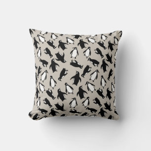 Cojín Decorativo Patrón de pingüino blanco negro lindo fondo gris