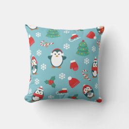 Cojín Decorativo Patrón de Pingüinos Navideños Adorables