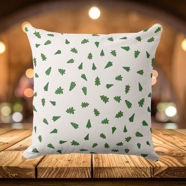 Cojín Decorativo Patrón de pinos verdes, Navidades (Watercolor Rustic Green Pine Trees Pattern Throw Pillow)