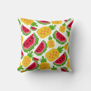 Cojín Decorativo Patrón de píxeles de sandía tropical y piña