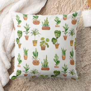 Cojín Decorativo Patrón de plantas de interior en macetas al aguare