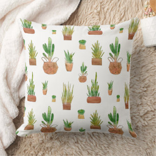 Cojín Decorativo Patrón de plantas de interior en macetas al aguare