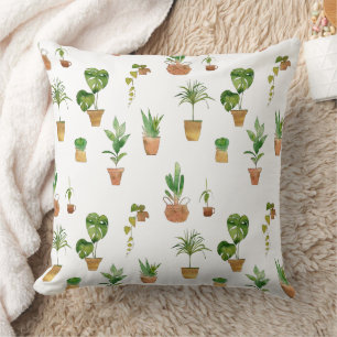Cojín Decorativo Patrón de plantas de interior en macetas de acuare