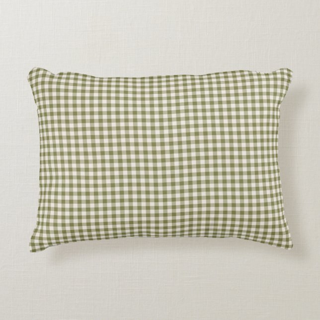 Cojín Decorativo Patrón de platillos de Gingham Green Retro (Anverso)