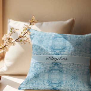 Cojín Decorativo Patrón de plumas azules y blancas, personalizable