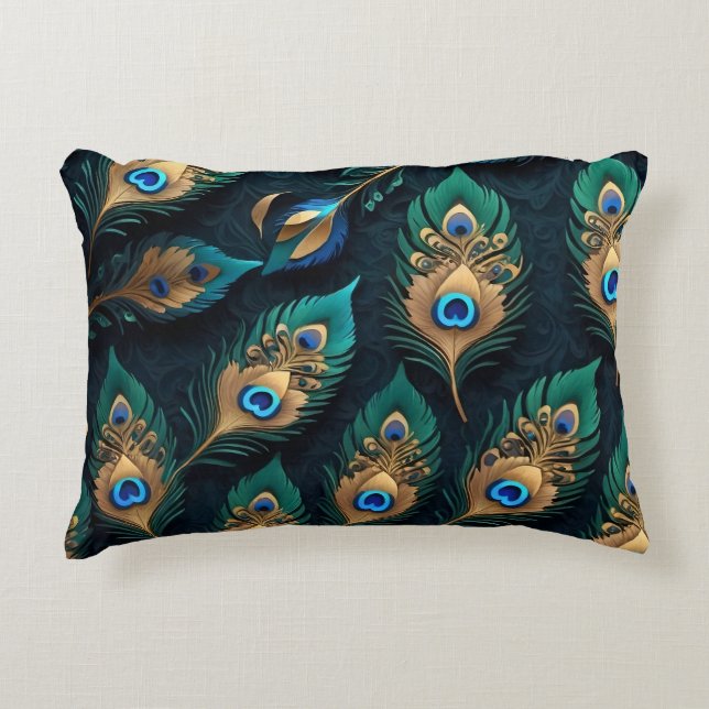 Cojín Decorativo Patrón de plumas de papercut Peacock (Anverso)