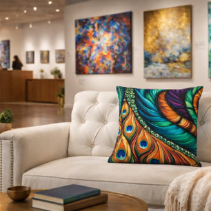 Cojín Decorativo Patrón de plumas de pavo real