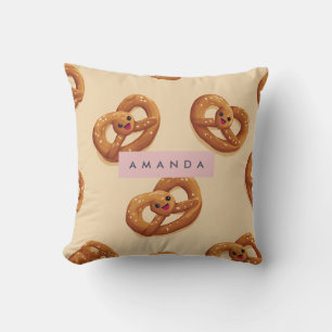 Cojín Decorativo Patrón de pretzel sonriente personalizado personal
