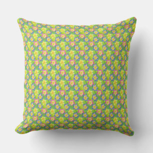 Cojín Decorativo Patrón de primates verdes rosa, azul, amarillo y a