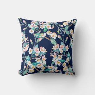 Cojín Decorativo Patrón de primavera. Ramas floridas. Acuarela. Vi