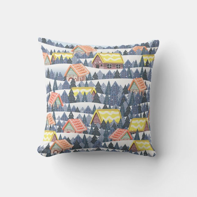 Cojín Decorativo Patrón de pueblo de Navidades Snowley (Anverso)