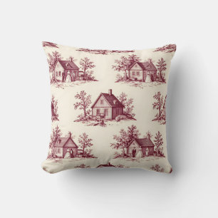 Cojín Decorativo Patrón de pueblo de toile burgundy vintage