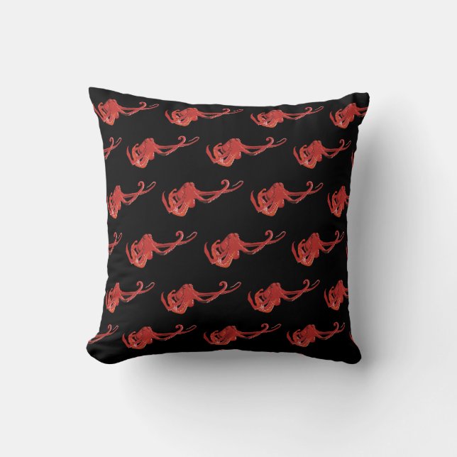 Cojín Decorativo Patrón de pulpo rojo (Anverso)