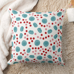 Cojín Decorativo Patrón de punto azul y rojo de lunares