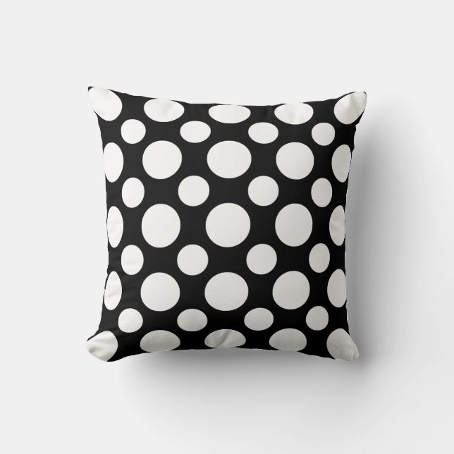 Cojín Decorativo Patrón de punto blanco negro (Anverso)