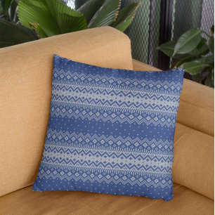 Cojín Decorativo Patrón de punto blanco y azul de las islas