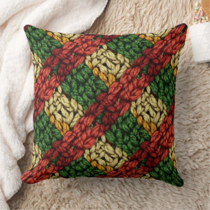 Cojín Decorativo Patrón de punto de cuadros festivos en rojo, verde