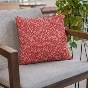 Cojín Decorativo Patrón de punto de los copos de nieve rojos blanco