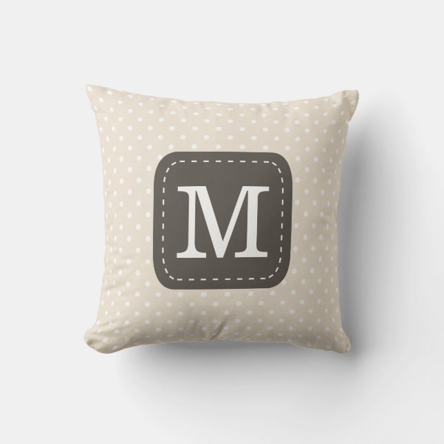 Cojín Decorativo Patrón de punto de polka crema con monograma Perso (Anverso)