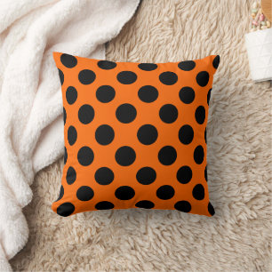 Cojín Decorativo Patrón de punto de polka negro y naranja