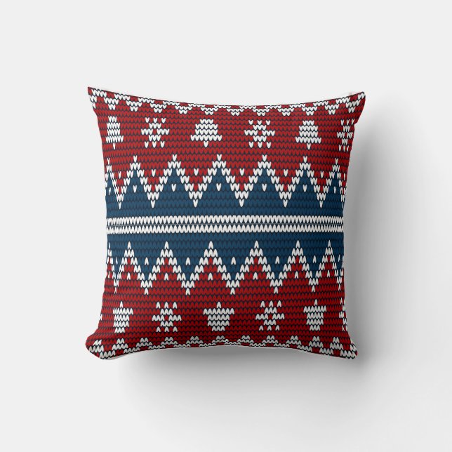 Cojín Decorativo Patrón de punto rojo azul (Anverso)