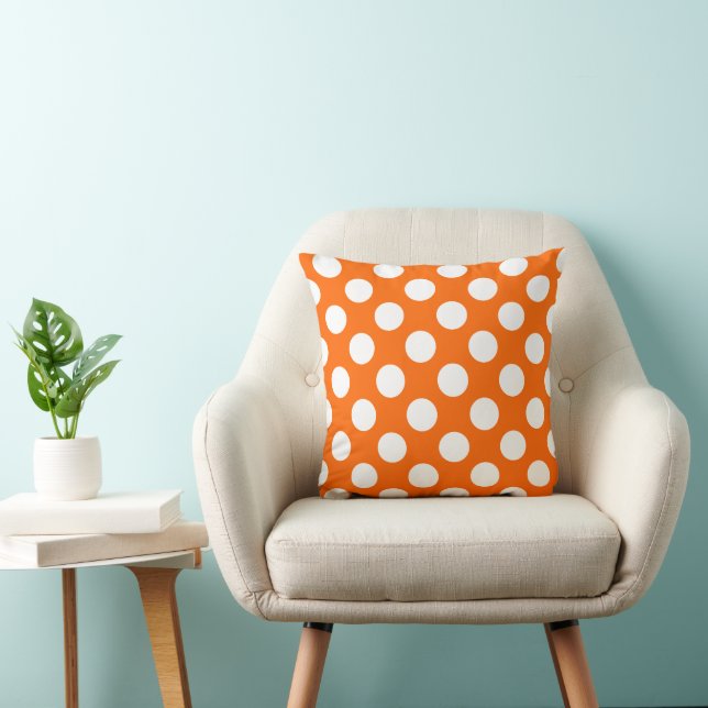 Cojín Decorativo Patrón de puntos de polka blanco y naranja (Silla)