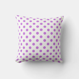 Cojín Decorativo Patrón de puntos de polka morado en fondo blanco