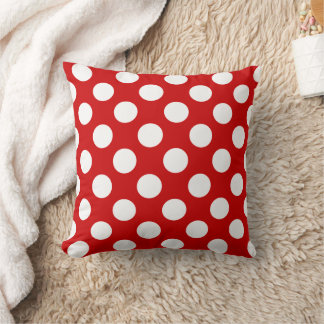 Cojín Decorativo Patrón de puntos de polka rojo y blanco