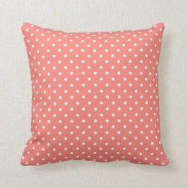 Cojín Decorativo Patrón de puntos de polka rosa blanco y coral