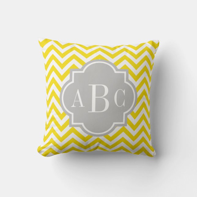 Cojín Decorativo patrón de quatrefoil de chevron gris y amarillo de (Anverso)