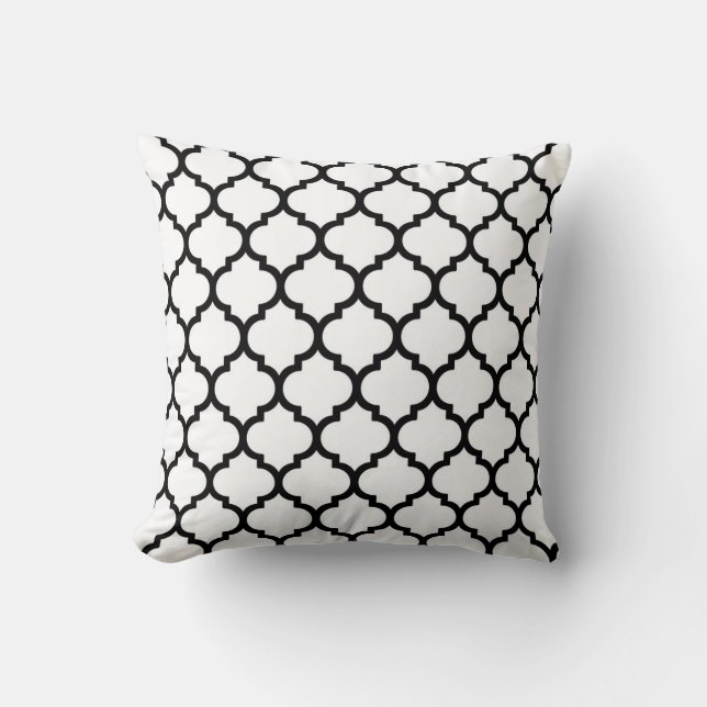 Cojín Decorativo Patrón de quatrefoil marroquí I Blanco y negro (Anverso)
