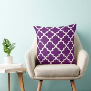 Cojín Decorativo Patrón de quatrefoil marroquí púrpura moderno