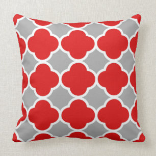 Cojín Decorativo Patrón de quatrefoil rojo y gris