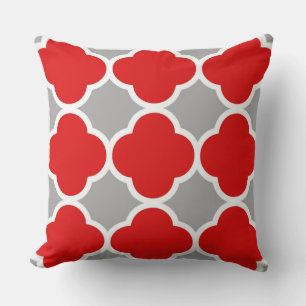 Cojín Decorativo Patrón de quatrefoil rojo y gris