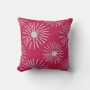 Cojín Decorativo Patrón de ráfaga de sol retro atrevido en rosa pro